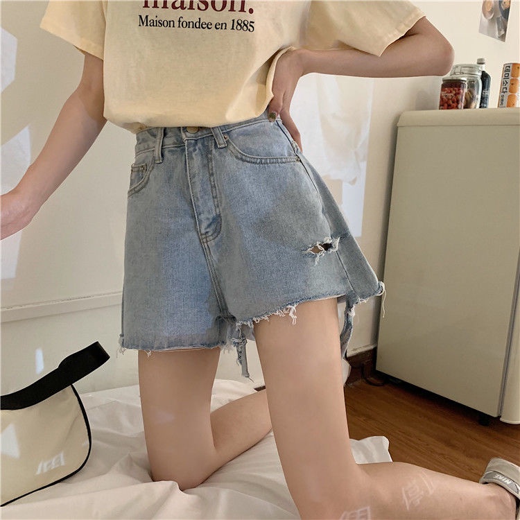 Quần Short Denim Lưng Cao Ống Rộng Thời Trang Mùa Hè Cho Nữ