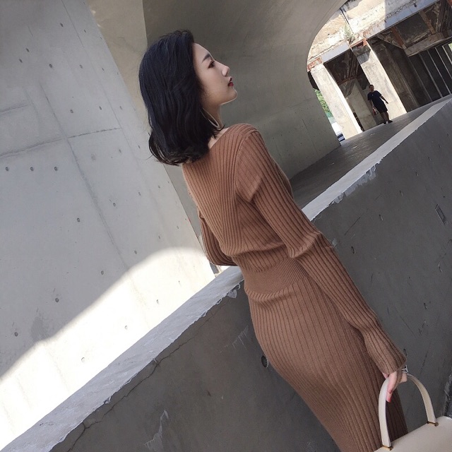 Váy len dáng dài phong cách hàn quốc thời trang thu đông Quảng Châu 2020