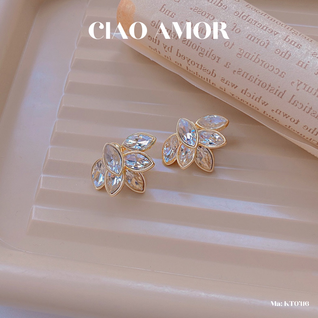 Khuyên tai nữ, Bông tai bạc 925 hoa sau cánh to đá sang trọng lấp lánh dự tiệc Trang sức Ciao Amor - KT0416