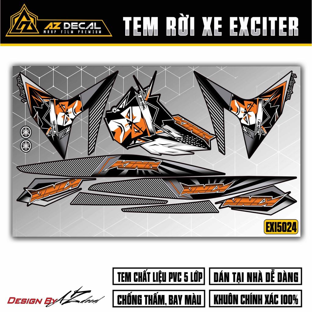 Tem Exciter 150 Đen Cam | Tổng Hợp Mẫu Tem Cho Exciter Đen, Chất Liệu PVC Chống Thấm Nước, Chống Bay Màu