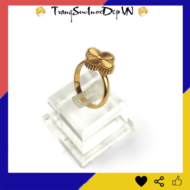 Nhẫn Titan hoa 4 cánh màu vàng may mắn bền mau, sang trọng - Tặng hộp đựng nhẫn xinh xắn