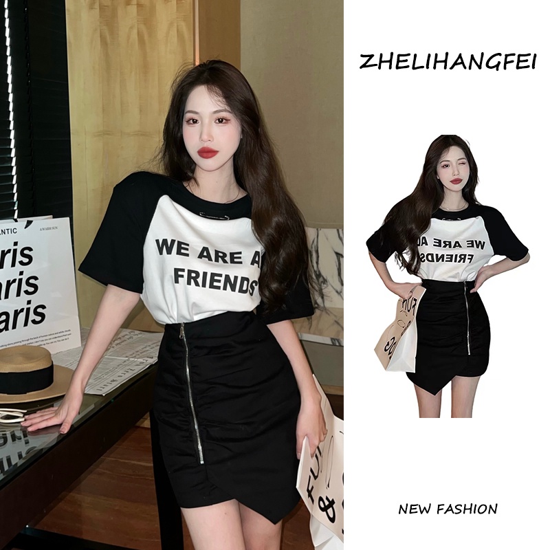 ZHELIHANGFEI Áo Thun Tay Ngắn Dáng Rộng Màu Sắc Hợp Thời Trang Phong Cách Hàn Quốc