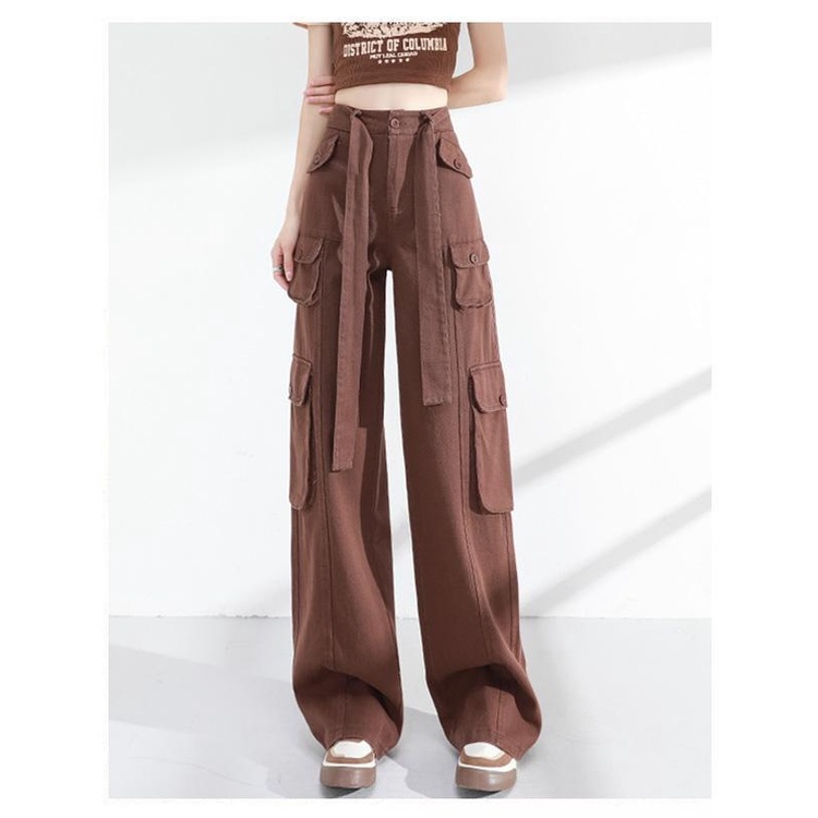 ZHELIHANGFEI Quần Jean Dài Phối Túi Phong Cách Đường Phố Mỹ Cá Tính