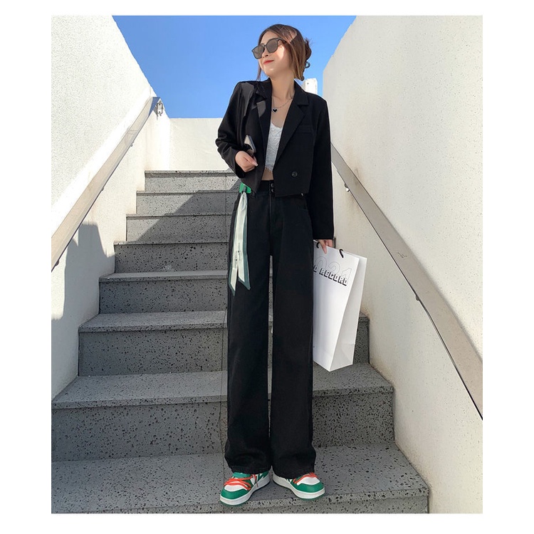 ZHELIHANGFEI Quần Jean Ống Rộng Phối Khăn Lụa Cá Tính Theo Phong Cách Đường Phố