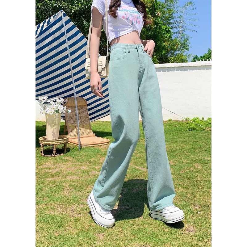 ZHELIHANGFEI Quần Jean Dài Lưng Cao Ống Suông Nhiều Màu Cá Tính Kiểu Hàn Quốc