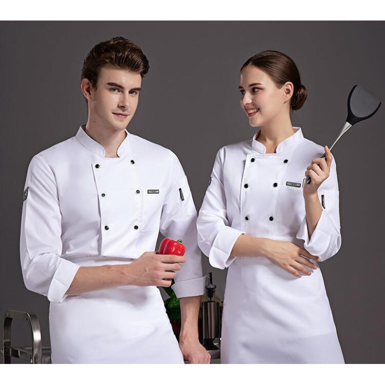 Áo Khoác Đồng Phục Đầu Bếp Dài Tay Thời Trang Cho Nam Nữ