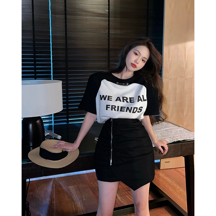 ZHELIHANGFEI Áo Thun Tay Ngắn Dáng Rộng Màu Sắc Hợp Thời Trang Phong Cách Hàn Quốc