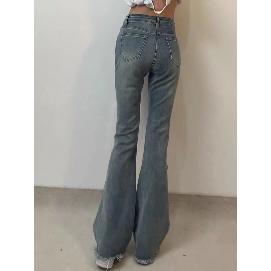 ZHELIHANGFEI Quần Jeans Nữ Lưng Cao Ống Loe