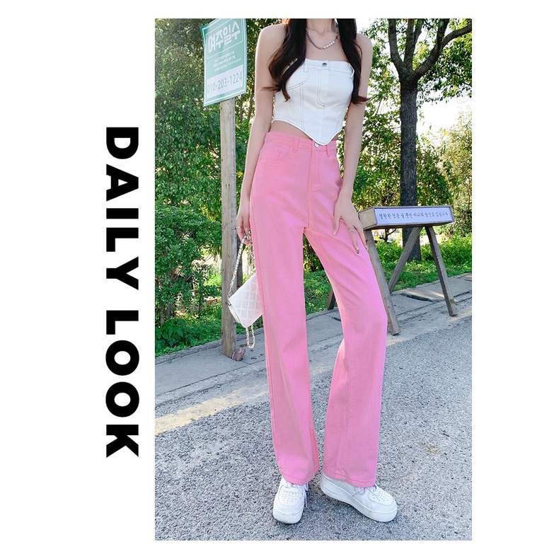 ZHELIHANGFEI Quần Jean Dài Lưng Cao Ống Suông Nhiều Màu Cá Tính Kiểu Hàn Quốc