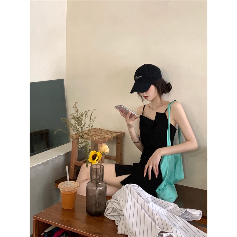 ZHELIHANGFEI Đầm Ngắn Hai Dây Thiết Kế Bất Đối Xứng Thời Trang Quyến Rũ Cho Nữ