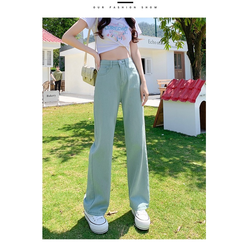 ZHELIHANGFEI Quần Jean Dài Lưng Cao Ống Suông Nhiều Màu Cá Tính Kiểu Hàn Quốc