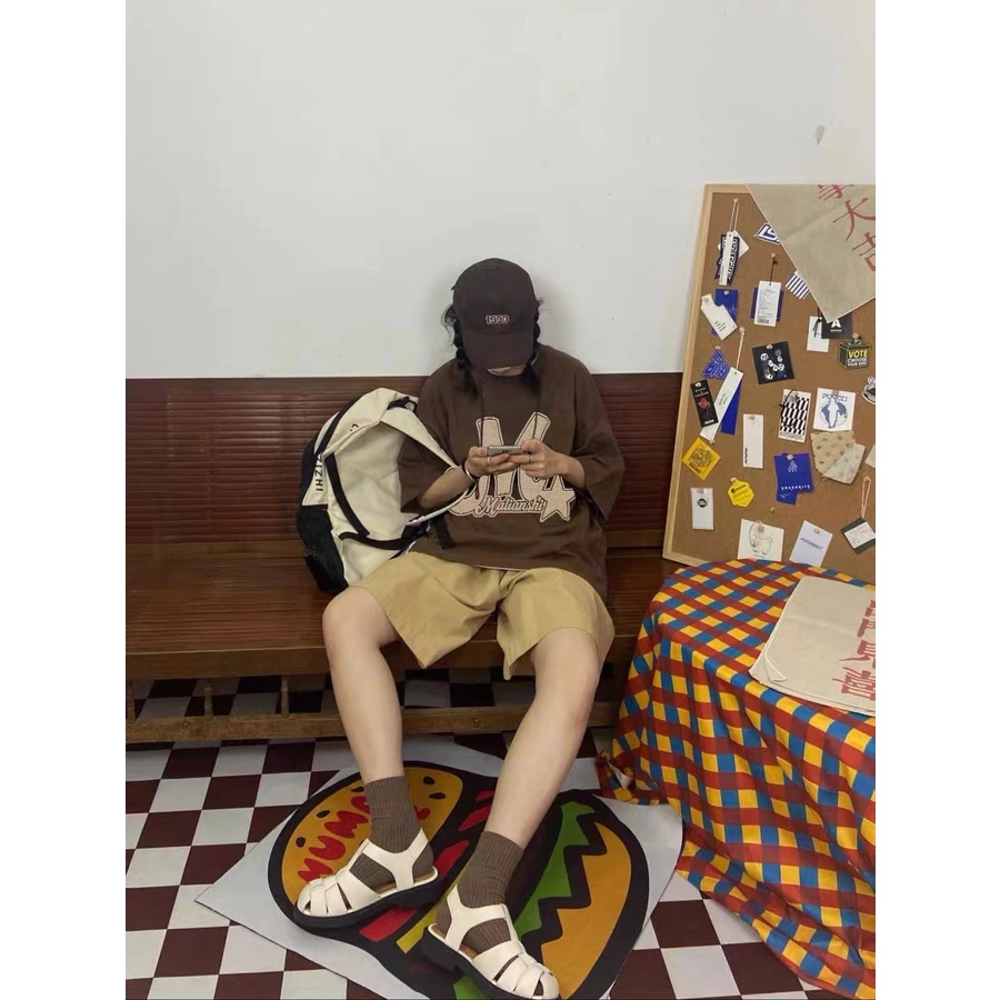 ZHELIHANGFEI Áo Thun Tay Ngắn Dáng Rộng In Chữ Tiếng Anh Cá Tính Phong Cách Đường