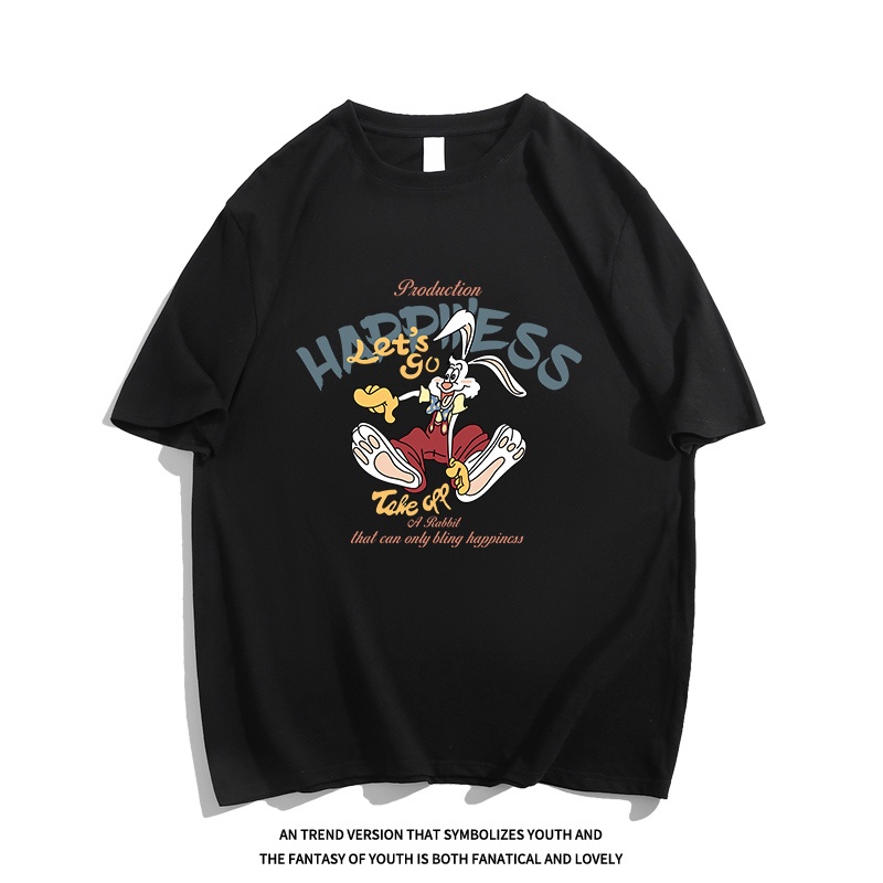 ZHELIHANGFEI Áo Thun Ngắn Tay Dáng Rộng In Hình Thỏ Đáng Yêu