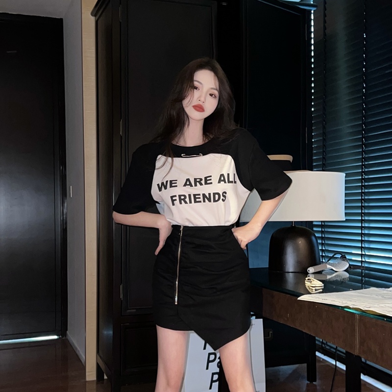 ZHELIHANGFEI Áo Thun Tay Ngắn Dáng Rộng Màu Sắc Hợp Thời Trang Phong Cách Hàn Quốc