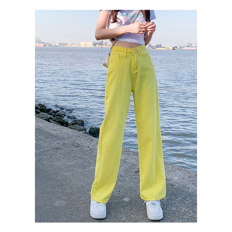 ZHELIHANGFEI Quần Jean Dài Lưng Cao Ống Suông Nhiều Màu Cá Tính Kiểu Hàn Quốc