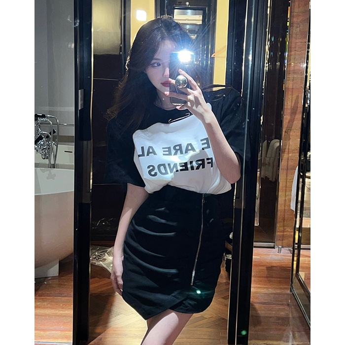 ZHELIHANGFEI Áo Thun Tay Ngắn Dáng Rộng Màu Sắc Hợp Thời Trang Phong Cách Hàn Quốc