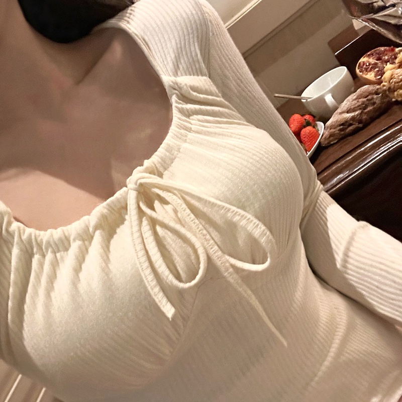 ZHELIHANGFEI Áo Sơ Mi Tay Dài Cổ Vuông Phối Dây Thắt Eo Quyến Rũ Trẻ Trung Hợp Thời Trang