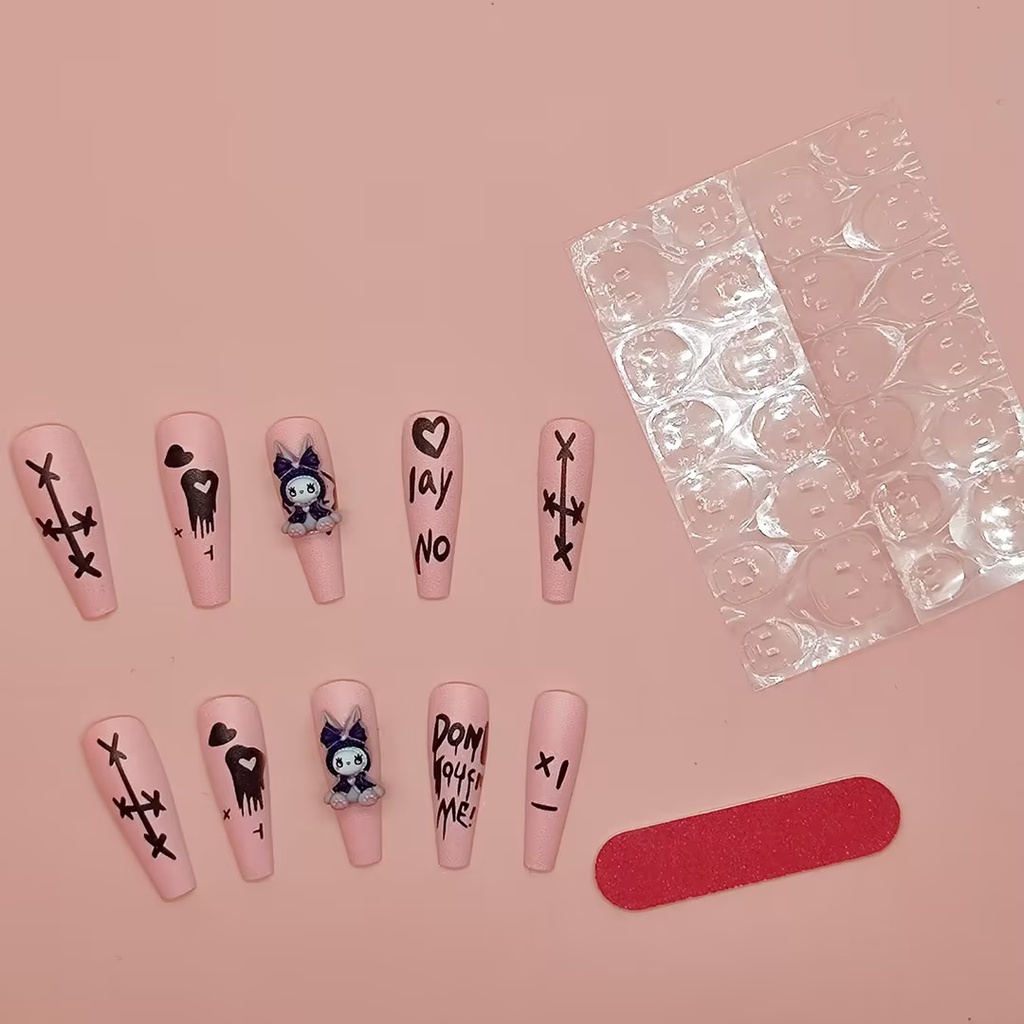Bộ Móng Tay Giả Bằng acrylic Nhám Hình Kuromi Dễ Thương Có Thể Tái Sử Dụng Cho Nữ