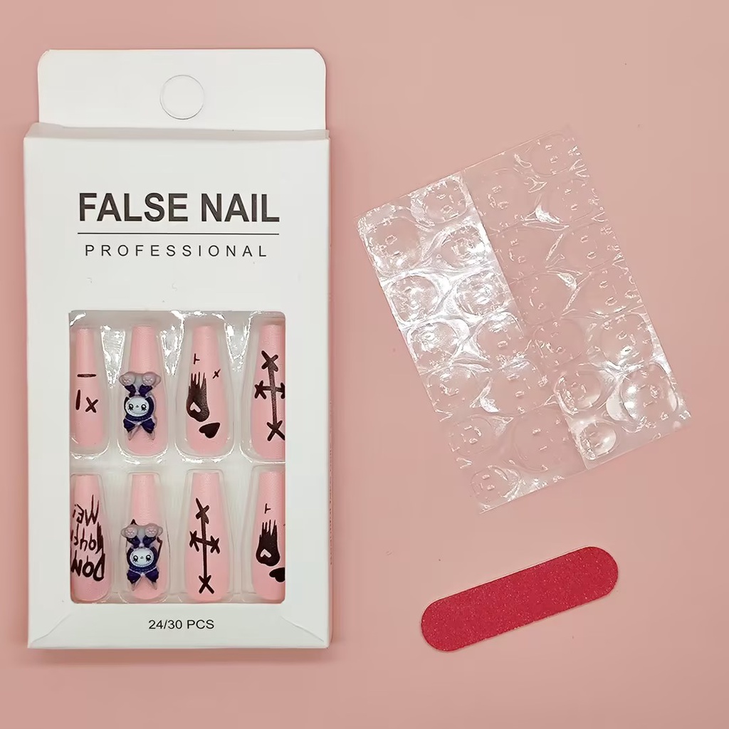 Bộ Móng Tay Giả Bằng acrylic Nhám Hình Kuromi Dễ Thương Có Thể Tái Sử Dụng Cho Nữ