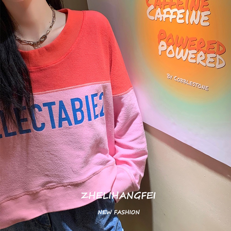 ZHELIHANGFEI Áo Thun Tay Dài Cổ Tròn Dáng Rộng Màu Sắc Đa Dạng