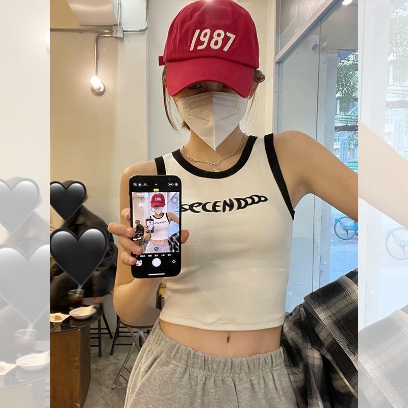 ZHELIHANGFEI Áo Croptop Sát Nách In Chữ Thời Trang Cá Tính Cho Nữ