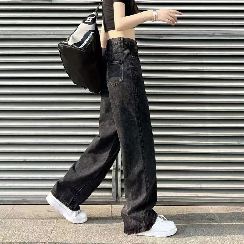 ZHELIHANGFEI Quần Jean Dài Lưng Cao Ống Rộng Màu Sắc Trẻ Trung Cá Tính