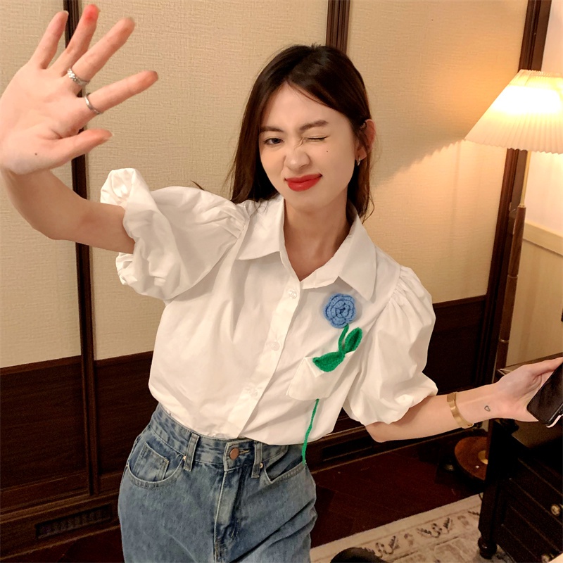 ZHELIHANGFEI Áo Kiểu Tay Phồng Ngắn Dáng Rộng Thời Trang Trẻ Trung