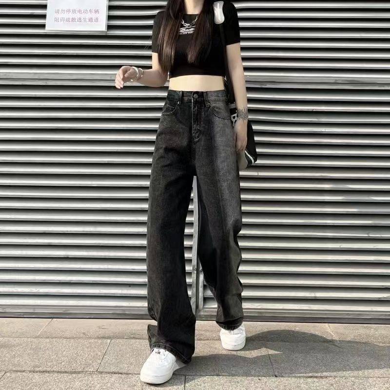 ZHELIHANGFEI Quần Jean Dài Lưng Cao Ống Rộng Màu Sắc Trẻ Trung Cá Tính