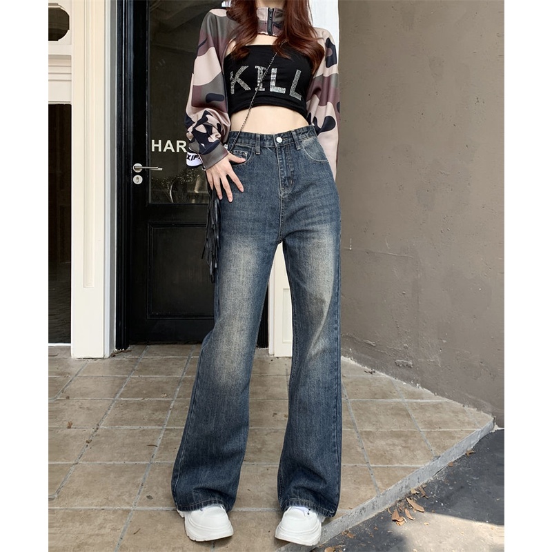 ZHELIHANGFEI Quần Jeans Nữ Lưng Cao Ống Loe Thời Trang Hàn