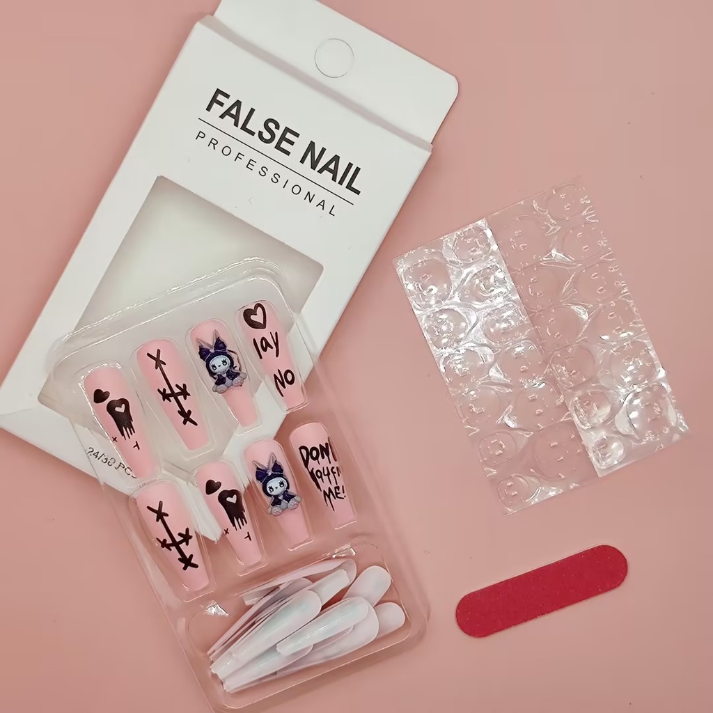 Bộ Móng Tay Giả Bằng acrylic Nhám Hình Kuromi Dễ Thương Có Thể Tái Sử Dụng Cho Nữ