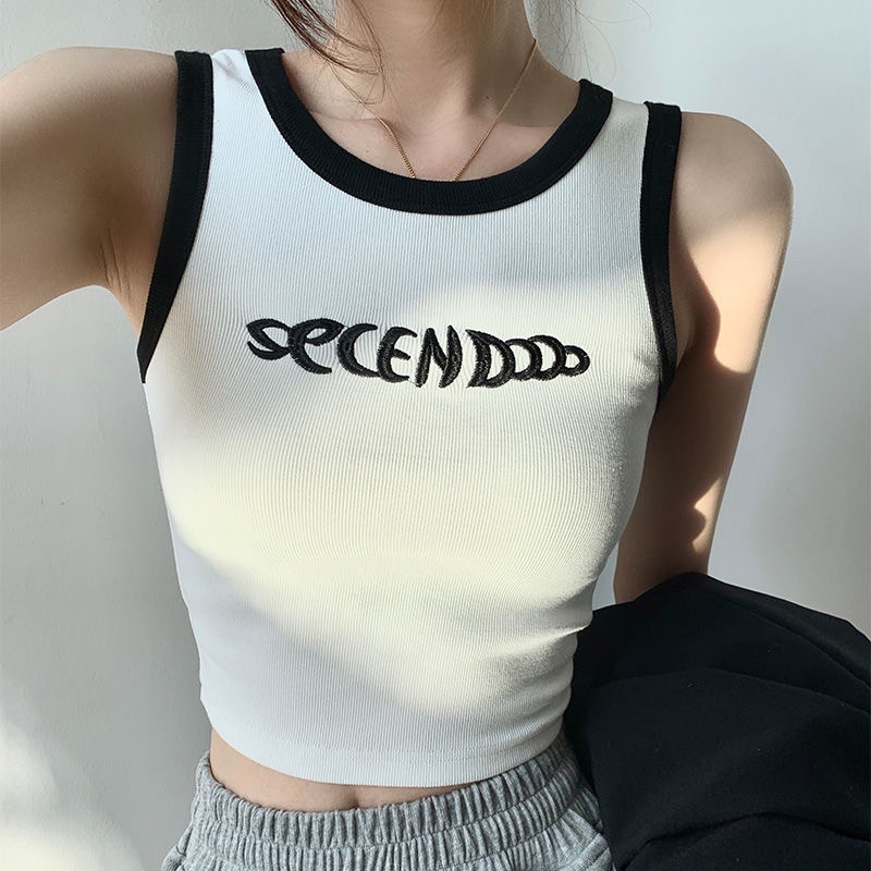 ZHELIHANGFEI Áo Croptop Sát Nách In Chữ Thời Trang Cá Tính Cho Nữ