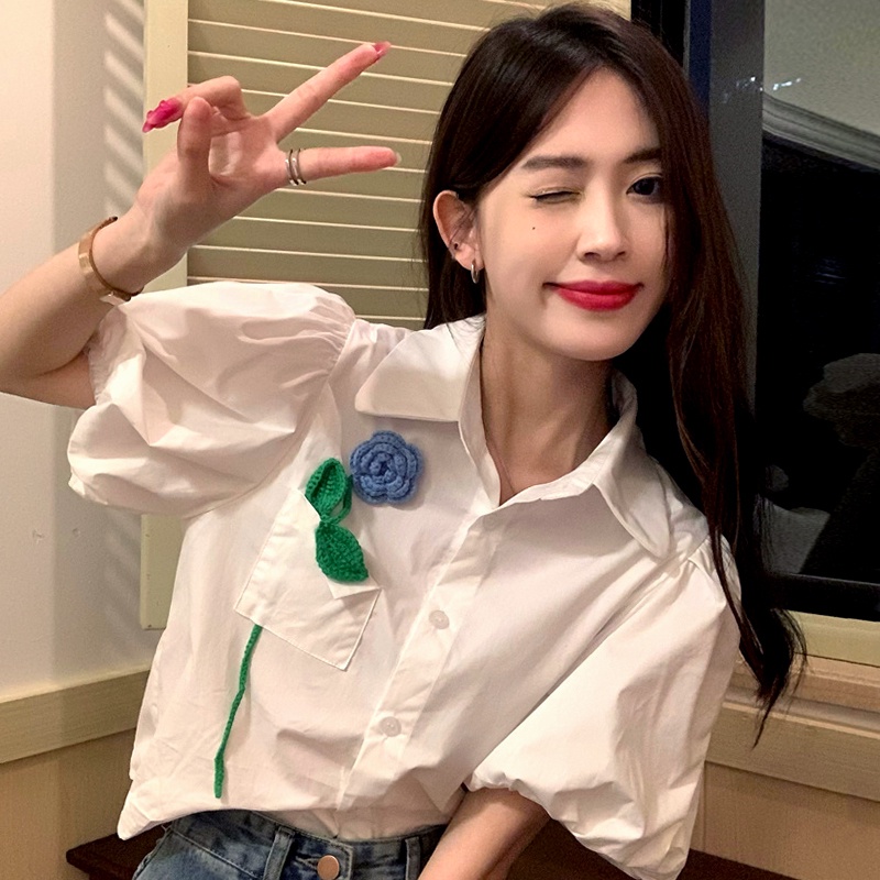 ZHELIHANGFEI Áo Kiểu Tay Phồng Ngắn Dáng Rộng Thời Trang Trẻ Trung