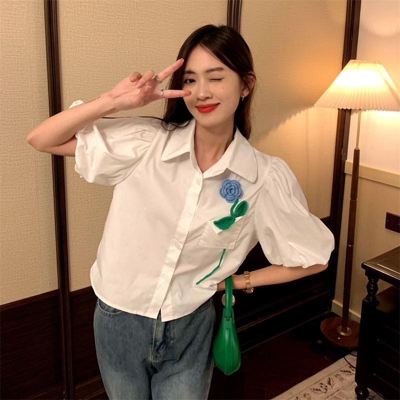 ZHELIHANGFEI Áo Kiểu Tay Phồng Ngắn Dáng Rộng Thời Trang Trẻ Trung