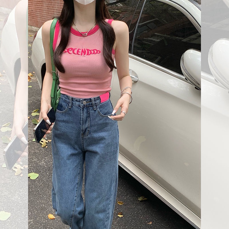 ZHELIHANGFEI Áo Croptop Sát Nách In Chữ Thời Trang Cá Tính Cho Nữ