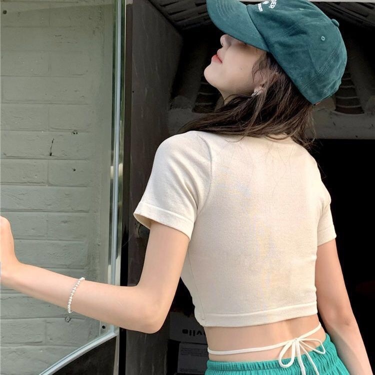 ZHELIHANGFEI Áo Croptop Tay Ngắn Hoạ Tiết In Thiết Kế Quyến Rũ