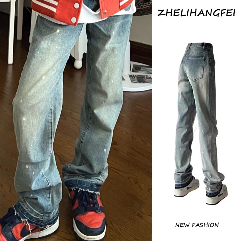 ZHELIHANGFEI Quần Jean Dài Lưng Cao Kiểu Retro Mỹ Cá Tính