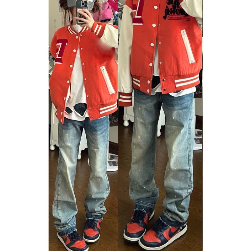 ZHELIHANGFEI Quần Jean Dài Lưng Cao Kiểu Retro Mỹ Cá Tính