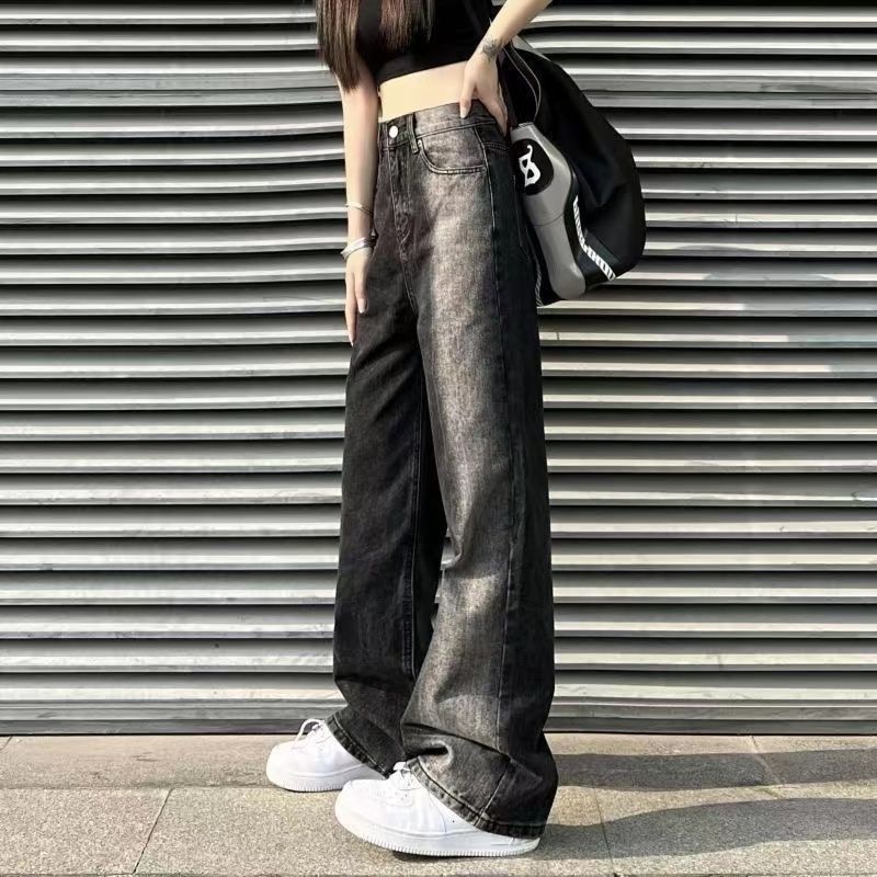 ZHELIHANGFEI Quần Jean Dài Lưng Cao Ống Rộng Màu Sắc Trẻ Trung Cá Tính