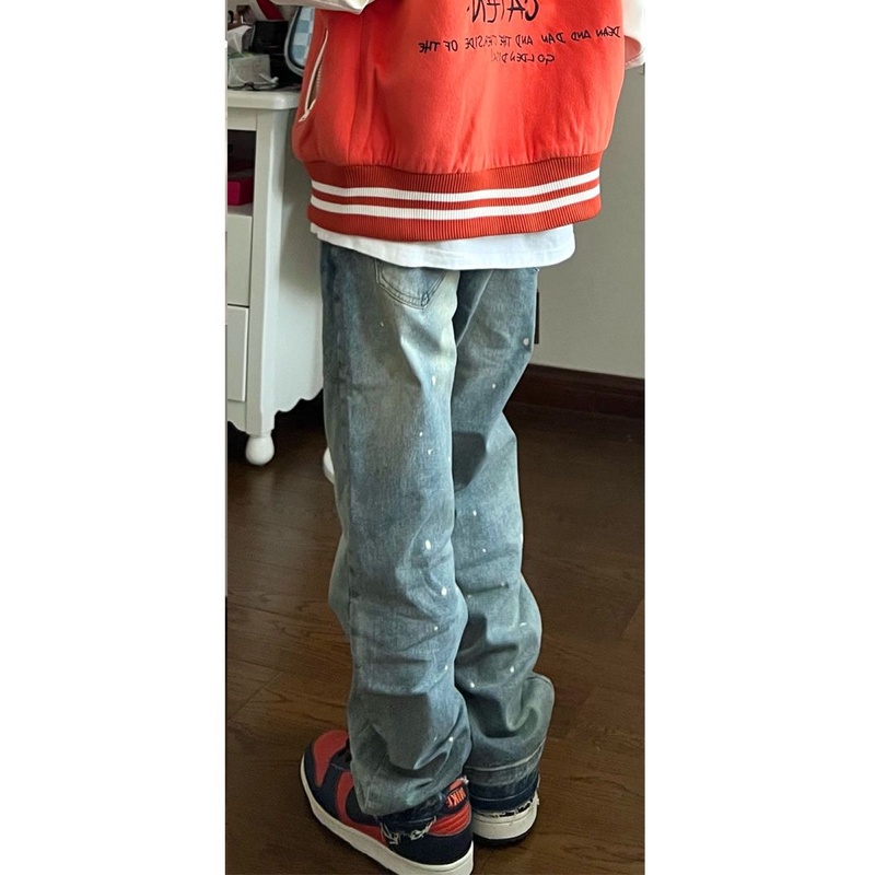 ZHELIHANGFEI Quần Jean Dài Lưng Cao Kiểu Retro Mỹ Cá Tính