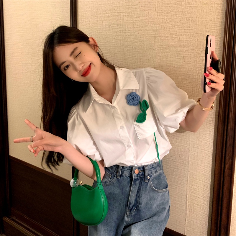 ZHELIHANGFEI Áo Kiểu Tay Phồng Ngắn Dáng Rộng Thời Trang Trẻ Trung