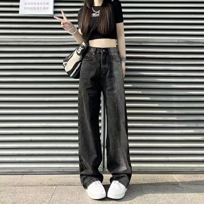 ZHELIHANGFEI Quần Jean Dài Lưng Cao Ống Rộng Màu Sắc Trẻ Trung Cá Tính