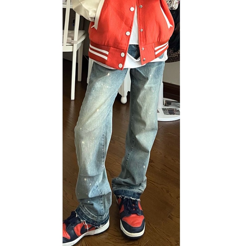 ZHELIHANGFEI Quần Jean Dài Lưng Cao Kiểu Retro Mỹ Cá Tính