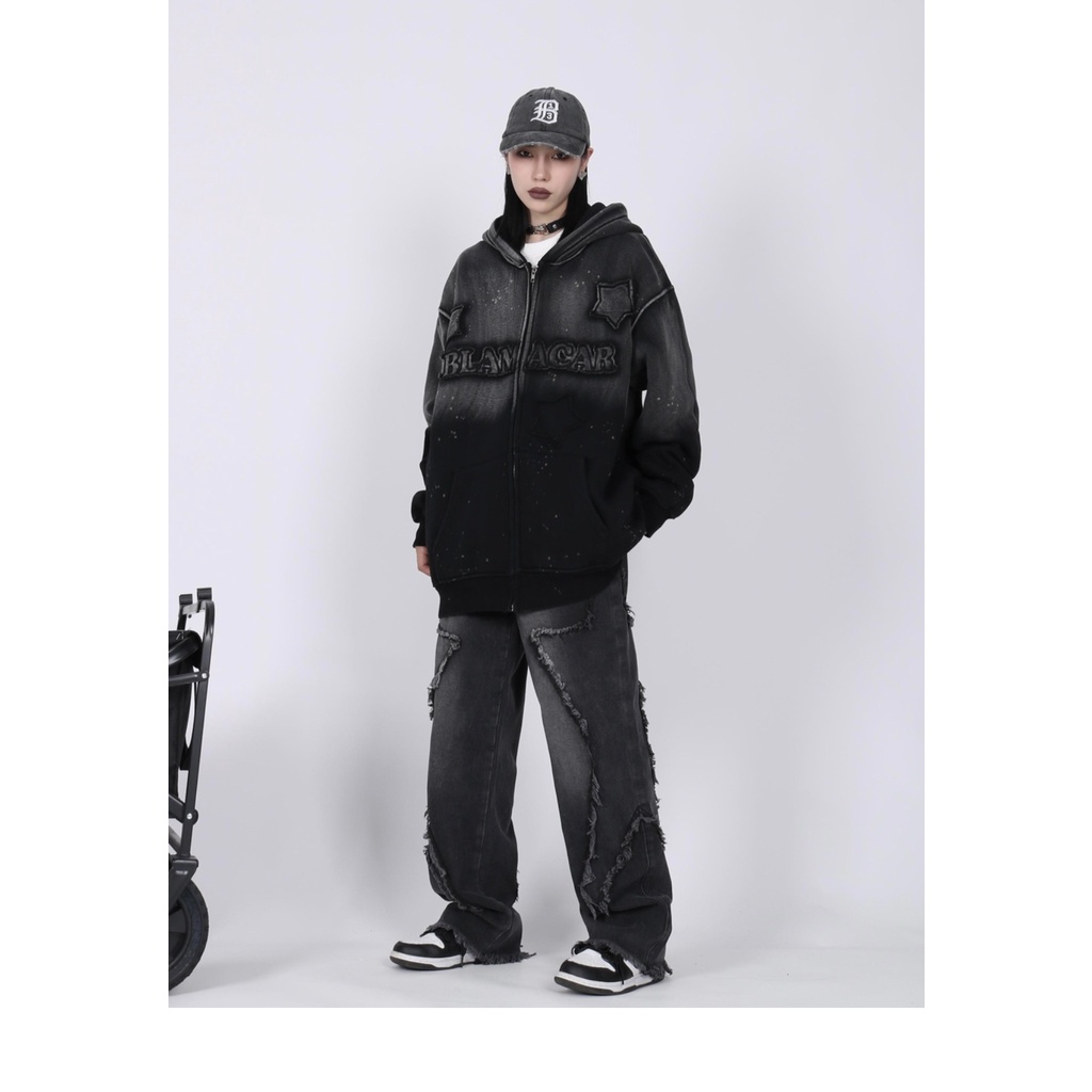 ZHELIHANGFEI Quần Jean Dài Lưng Cao Ống Rộng Phong Cách Đường Phố Cá Tính