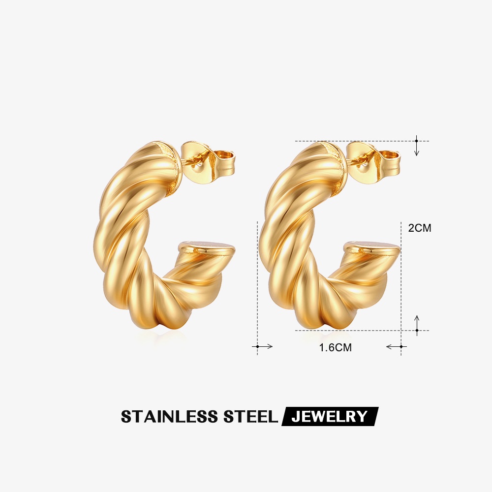 Bông Tai Mạ Vàng 18K Hình Chữ C Bằng Thép Không Gỉ Thời Trang Dễ Phối Đồ