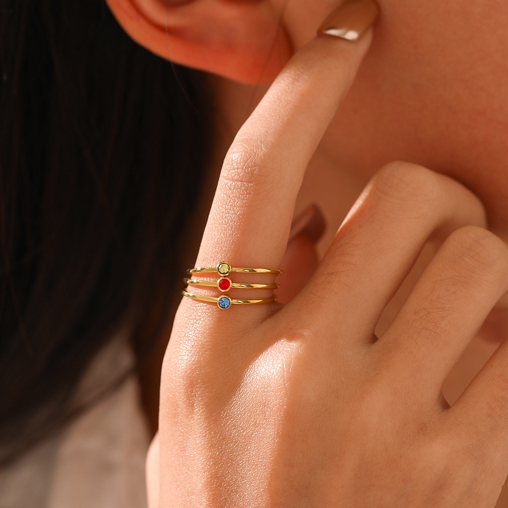 Nhẫn Thép Titan Không Gỉ Mạ Vàng Đính Kim Cương Giả Thời Trang Dễ Phối Đồ Cho Nữ