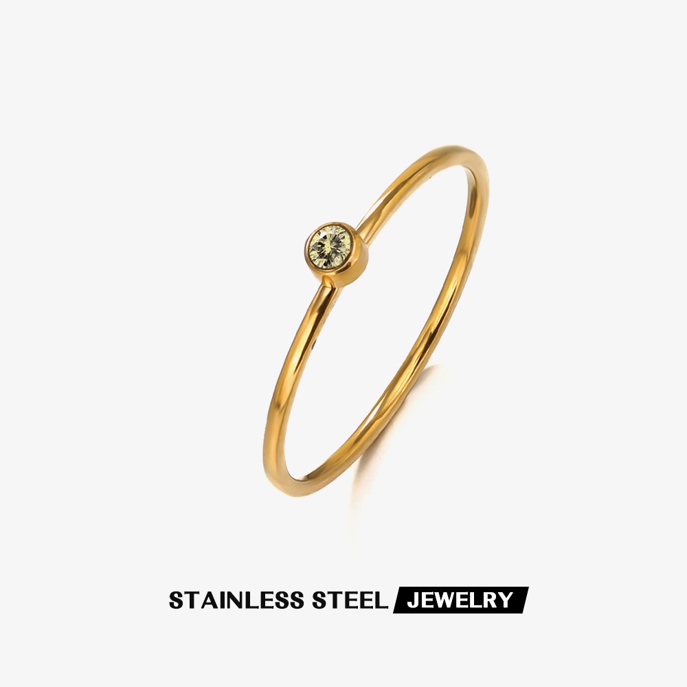 Nhẫn Thép Titan Không Gỉ Mạ Vàng Đính Kim Cương Giả Thời Trang Dễ Phối Đồ Cho Nữ