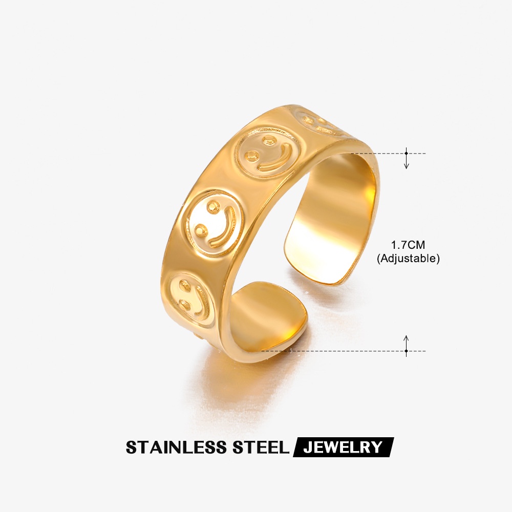 Nhẫn Thép Titan Mạ Vàng Mặt Cười Hình Học Độc Đáo Phong Cách Hip-Hop Thời Trang Cho Nữ