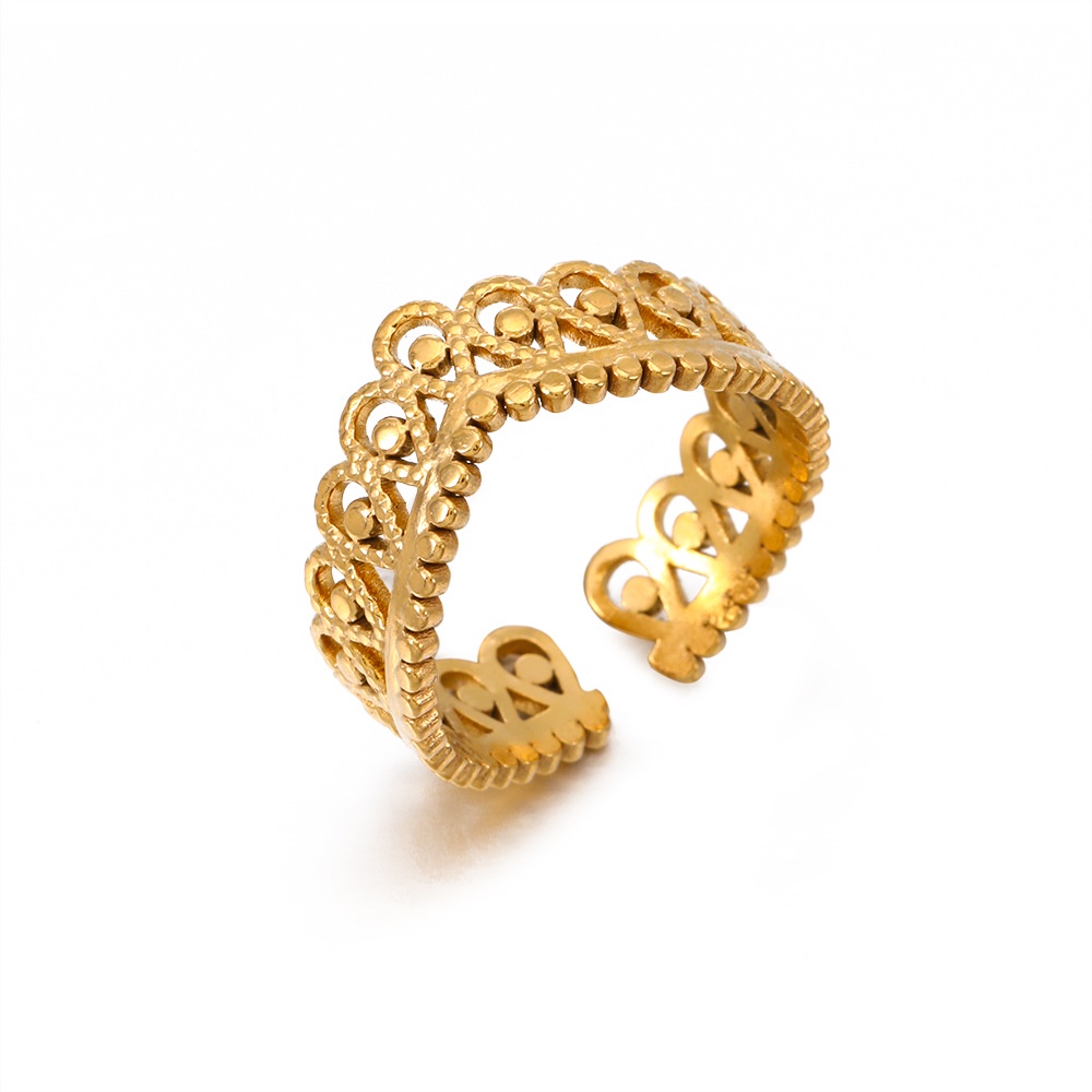 Nhẫn Thép Titan Mạ Vàng Hình Vương Miện Độc Đáo Dễ Phối Đồ Thời Trang Cho Nữ