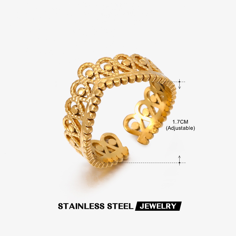 Nhẫn Thép Titan Mạ Vàng Hình Vương Miện Độc Đáo Dễ Phối Đồ Thời Trang Cho Nữ