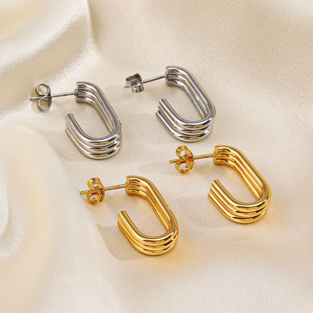 Bông Tai Nhiều Lớp Bằng Thép Titan Mạ Vàng 18K Sang Trọng Thời Trang Cho Nữ